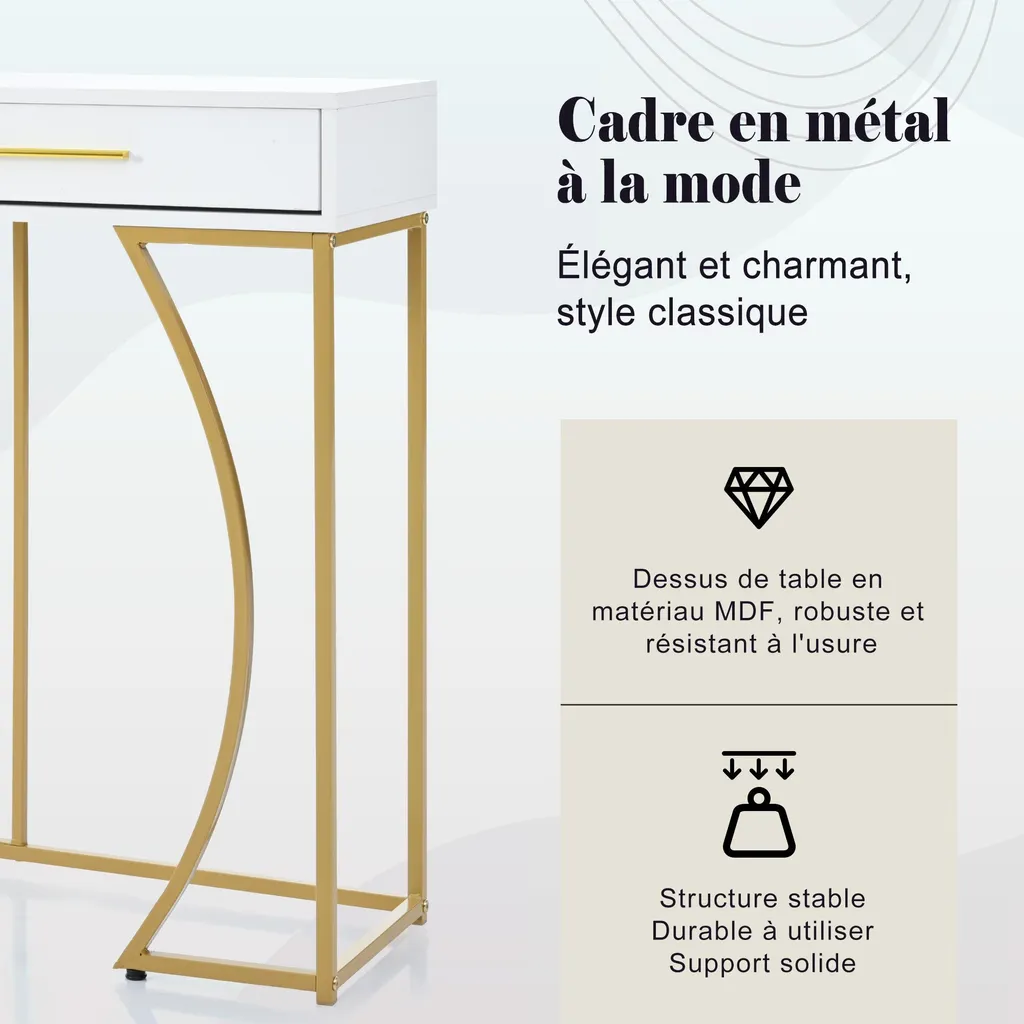 Table d'appoint salon blanche et or - Coiffeuse moderne pour chambre - 5