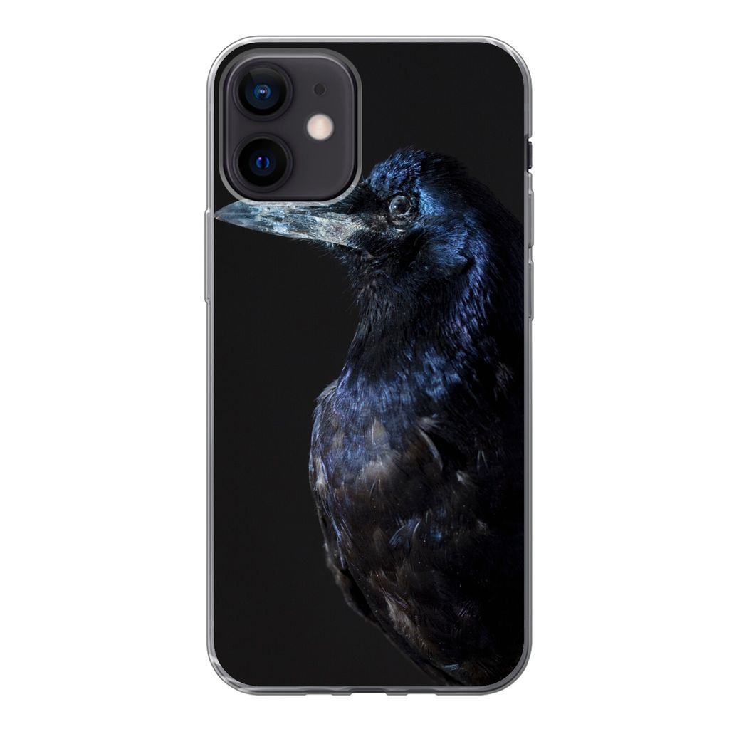 MuchoWow Handyhülle Schutzhülle Hülle für iPhone 12 Vogel - Tiere - Schwarz Silikon Softcase Handy Hülle - Schutzhülle