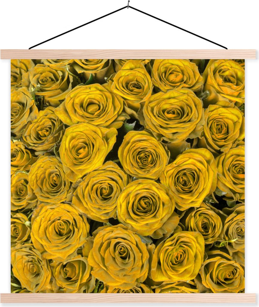 MuchoWow Textilposter Rosen - Gelb - Blumenstrauß 120x120 cm mit holzfarbenen Rahmen - Textil-Poster