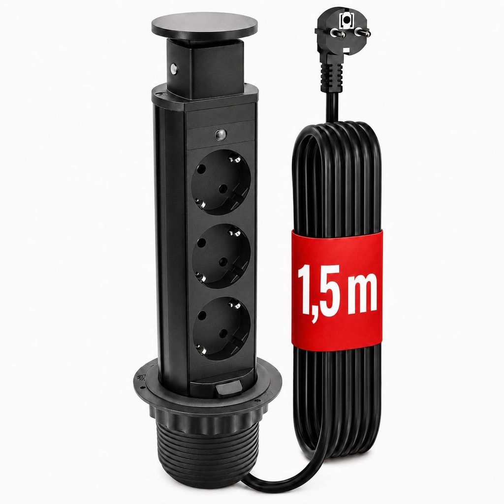 STOLMET Tower Power Schwarz Tischsteckdose versenkbar, 3x Produktbild 
