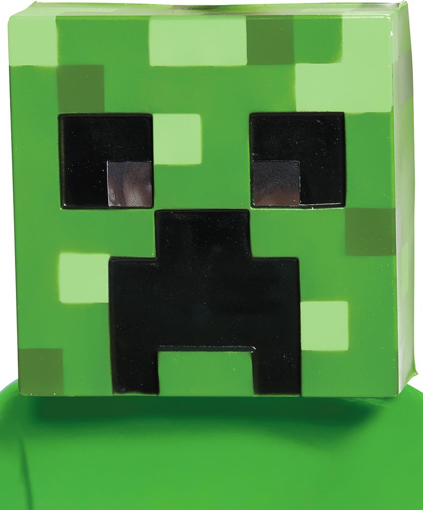 A close-up of a Minecraft Creeper mask.