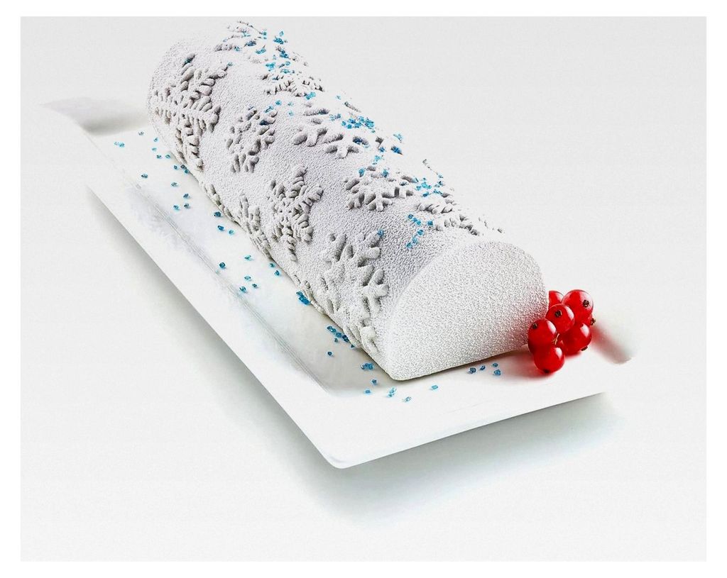 FROZEN BÛCHE, Set bestehend aus 1 Bûche aus Kunststoff, 1 Kunststoffsockel, 2 Silikonköpfen, 2 Silikonmatten, 3D-Design, 250 x 80 mm, h 67 mm, h...