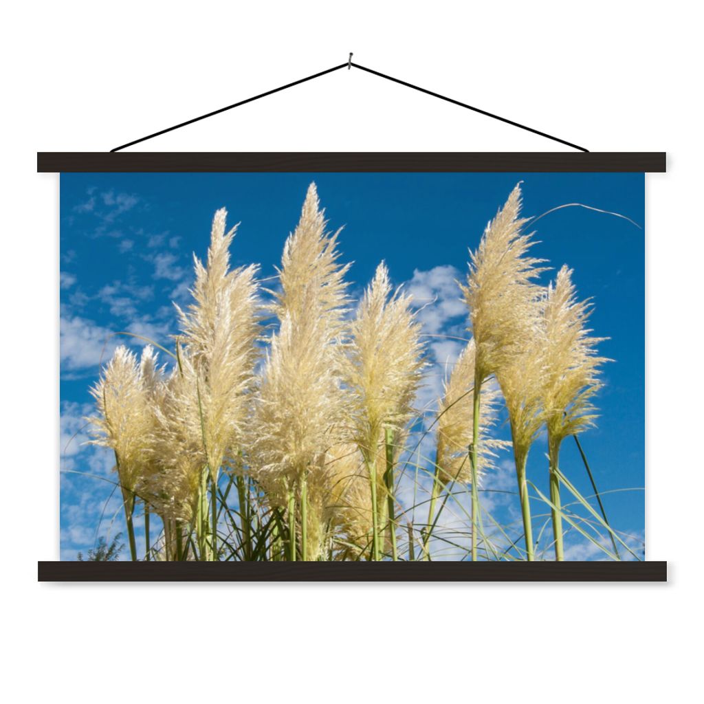 MuchoWow Textilposter Pampasgras - Pflanze - Natur 90x60 cm mit schwarzem Rahmen - Aufhängungssatz