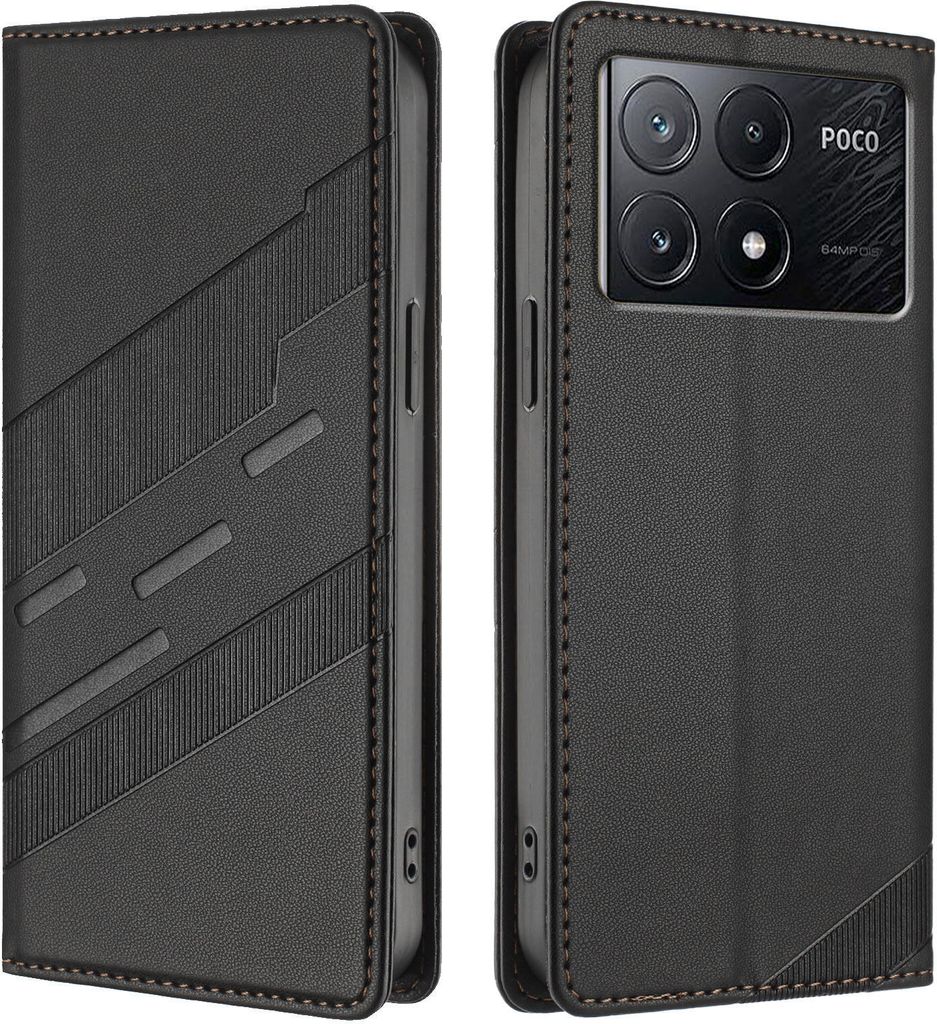 Hülle für Xiaomi Poco X6 Pro, Kunstleder Brieftaschen Handyhülle mit Kartenfach und Standfunktion Schwarz