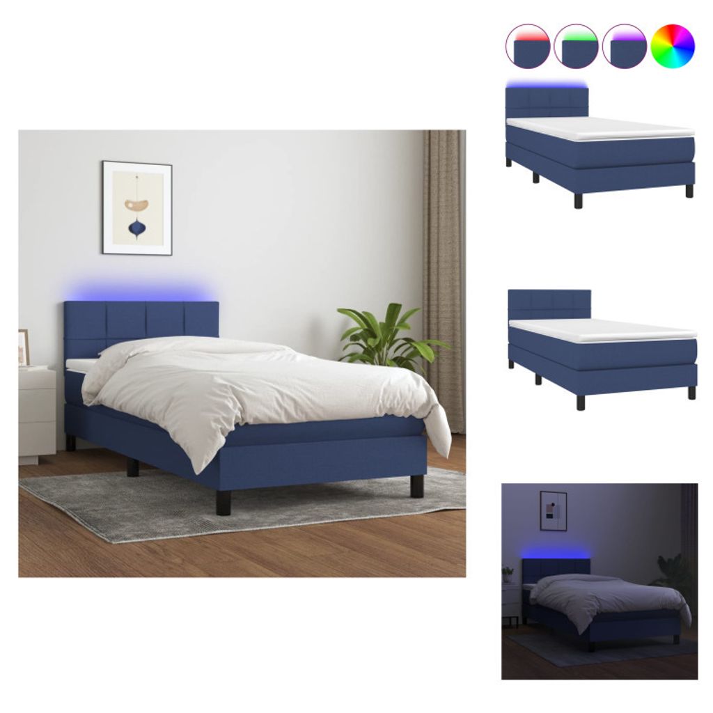 vidaXL Boxspringbett mit Matratze & LED Blau 80x200 cm Stoff - Betten & Bettgestelle