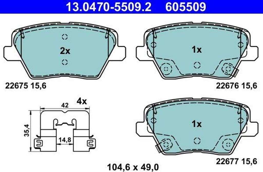 ATE 13.0470-5509.2 Bremsbelagsatz, Scheibenbremse OE 58302G4A30 kompatibel mit i30, Ceed, Proceed, Xceed