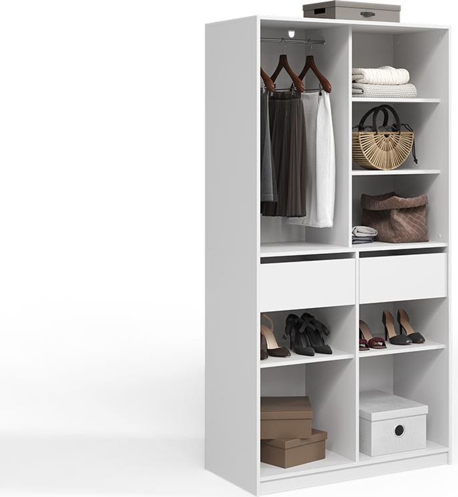 Kleiderschrank Livinity Trento Weiß mit 2 Schubladen, Model Produktbild 