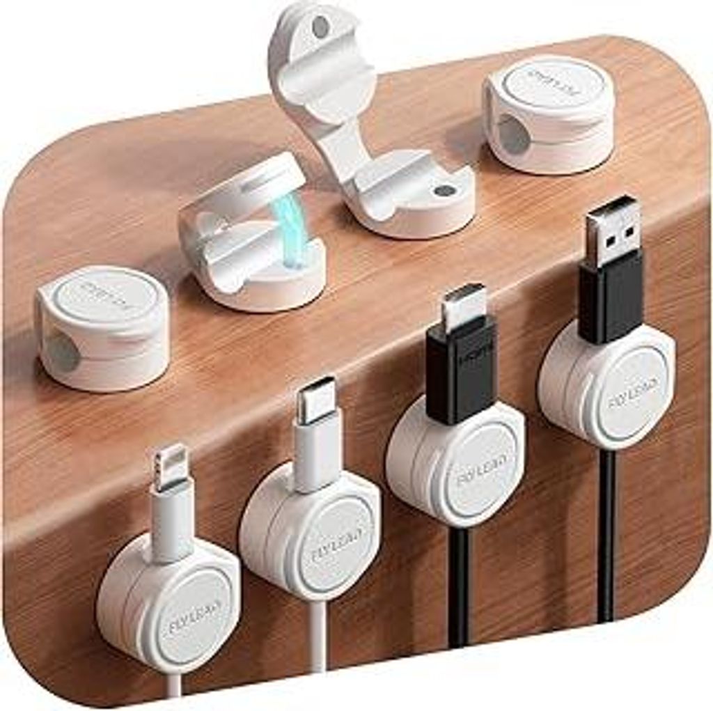 FLYLEAD 8 Stück Silikon Kabelhalter Magnetische Kabelclips Selbstklebende Kabelmanagement Schreibtisch Organizer für Nachttisch, Ladekabel, HDMI,...