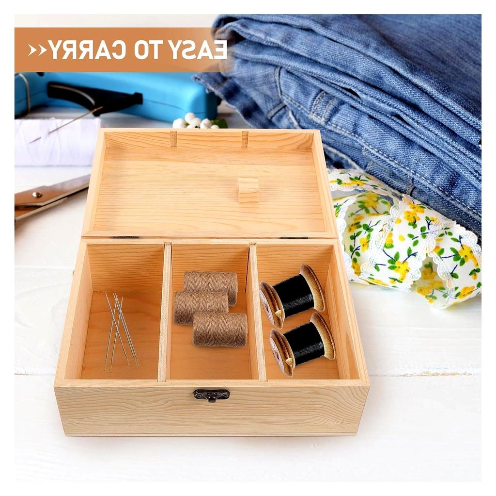 Tragbare Nadelbox aus Holz mit Fächern zur Aufbewahrung von Nähnadeln und Nähgarn für den Haushalt und kreative Handarbeiten