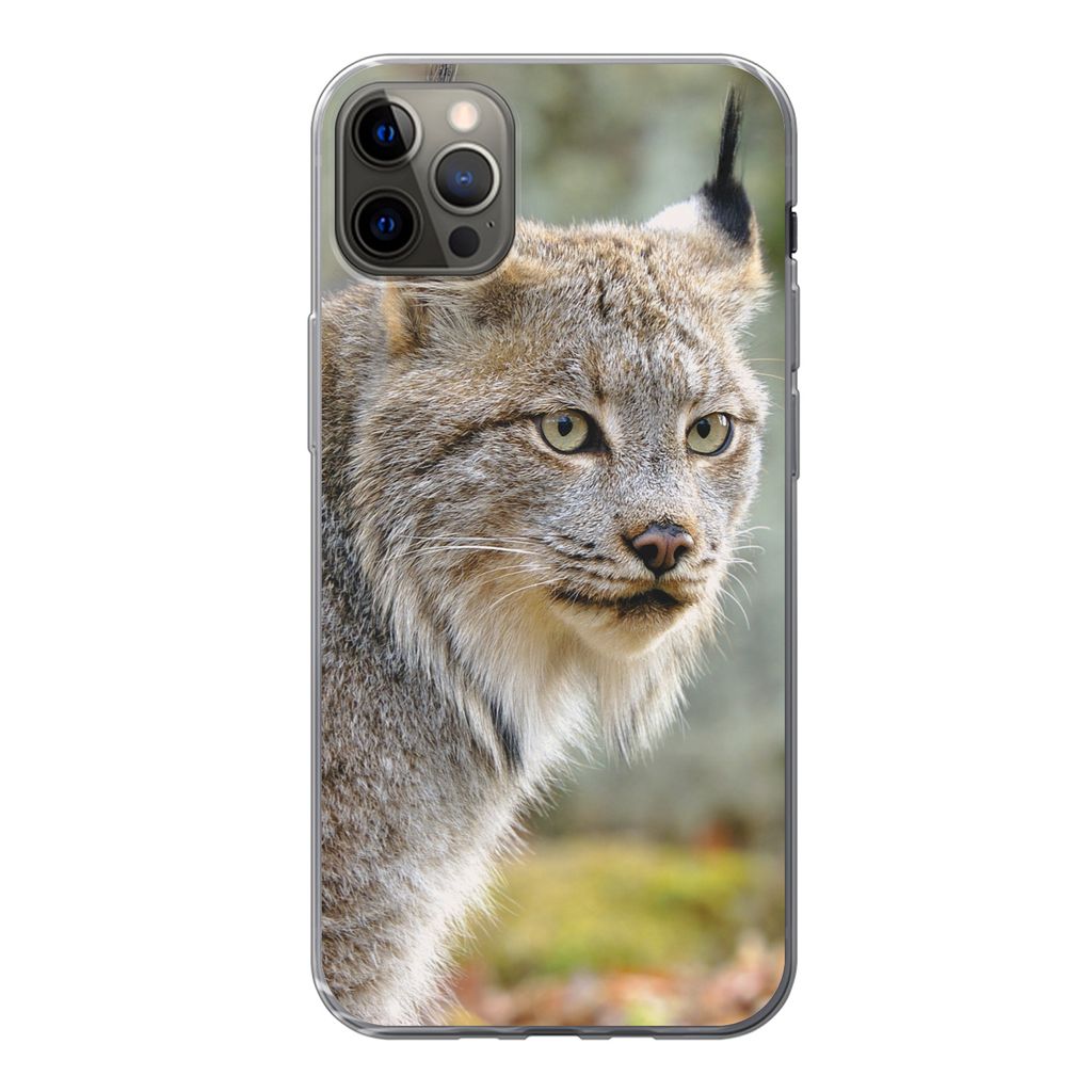 MuchoWow Handyhülle Schutzhülle Hülle für iPhone 13 Pro Max Luchs - Wald - Grau Silikon Softcase Handy Hülle - Mobiltelefon