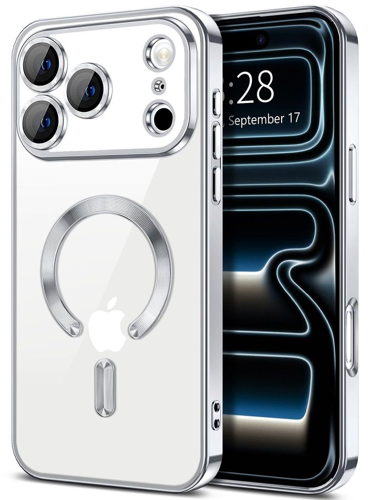 Weiche Klar Hülle für iPhone 17 Pro Max, Kameraschutz, Kompatibel mit MagSafe, Elektroplattiert TPU Handyhülle Silber