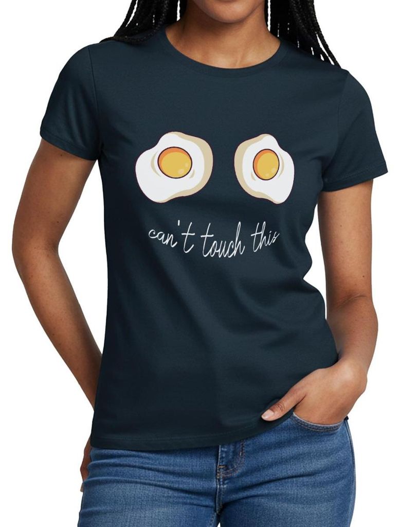 Spreadshirt Can’t Touch This Spiegelei Wortspiel Ostern Fasching Frauen T-Shirt, L, Navy