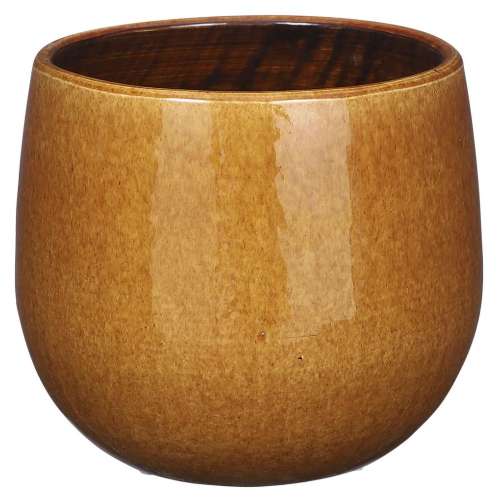 Mica Decorations Blumentopf - Keramik - ockergelb - leicht gesprenkelt- 16x14 cm