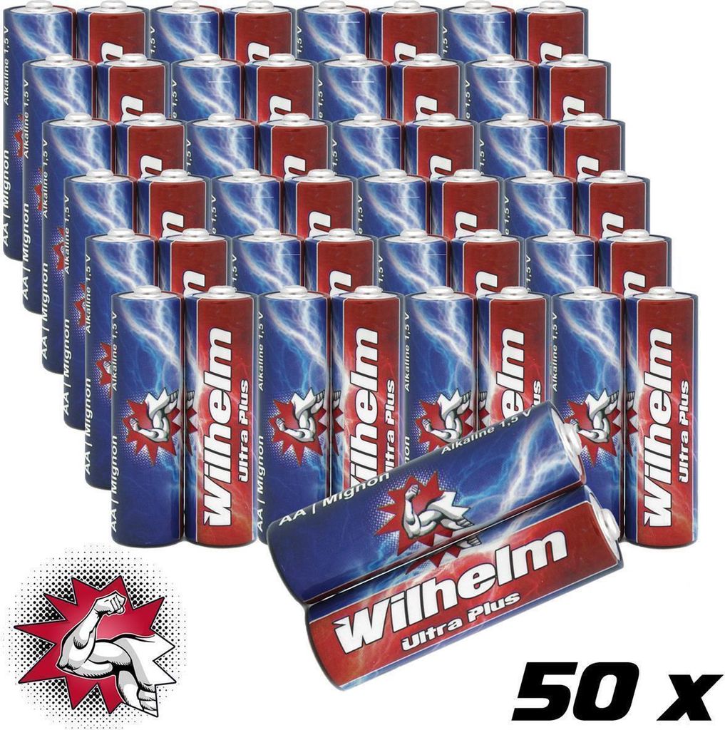 50 AA Mignon WILHELM Ultra Plus Alkaline Batterien im Produktbild 