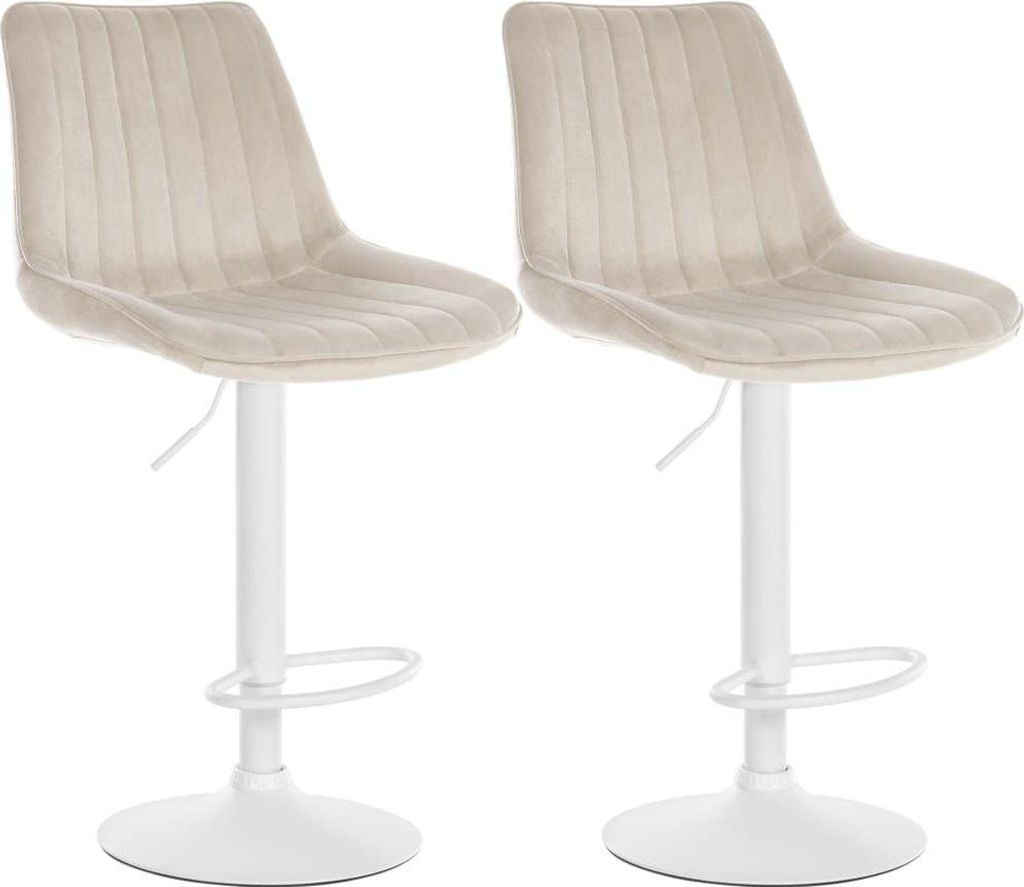 2-teiliges Barhocker-Set – Hochhocker – Kombination aus Komfort und Höhenverstellung. Farbe: Crème | Materialbasis: Metall mattweiß