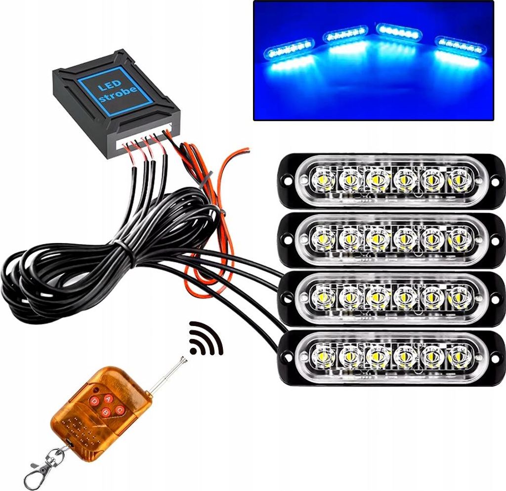 4x LED MODRÉ INDIKÁTORY VÝSTRAŽNÁ LAMPIČKA Diaľkové Obrázok produktu 