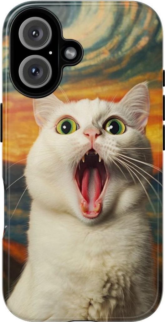 Überraschte weiße Katze mit grünen Augen – Hülle Kompatibel mit iPhone 16