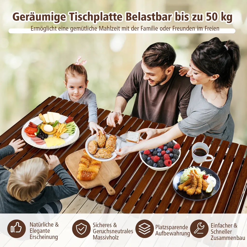 Table de camping en bambou COSTWAY table pliante enroulable café - 3