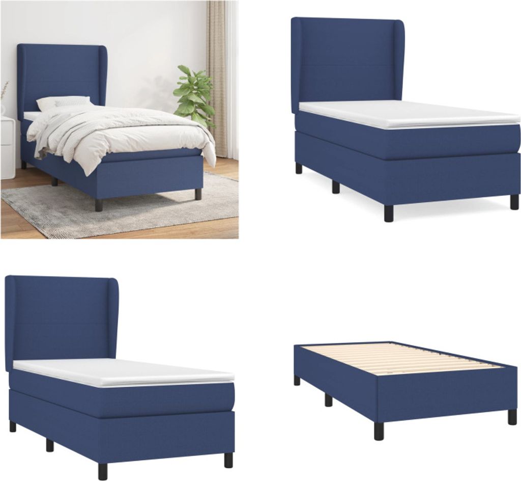 vidaXL Boxspringbett mit Matratze Blau 90x190 cm Stoff - Boxspringbett - Boxspringbetten - Bett - Schlafzimmermöbel