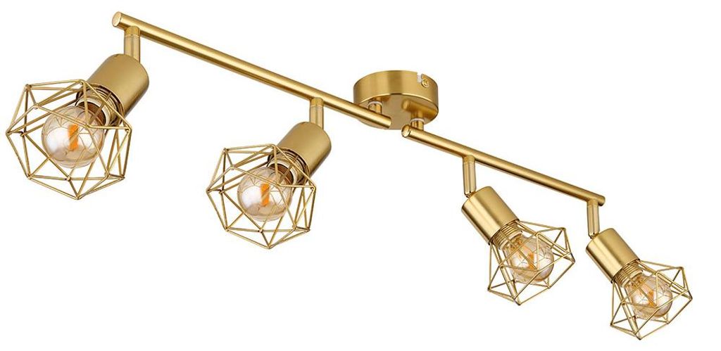 Deckenleuchte, Metall, Gold, 4-Flammig, Gitter, L 60 cm Produktbild 