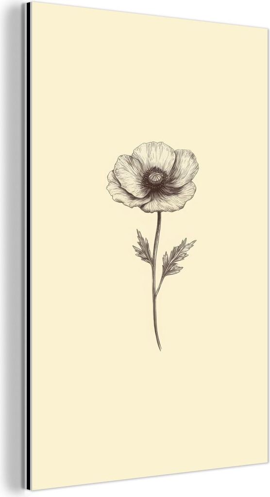 MuchoWow Wanddekoration Metall Metallbild Wandkunst 100x150 cm Mohn - Illustration - Schwarz MuchoWow Aluminium Gemälde - Bild
