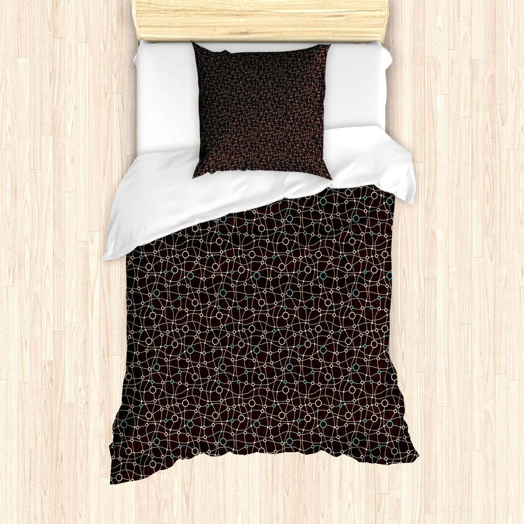 ABAKUHAUS Brown und Blau Bettbezug Set für Einzelbetten, Mesh-Kreise, Milbensicher Allergiker geeignet mit Kissenbezug, 135 cm x 200 cm - 80 x 80 ...