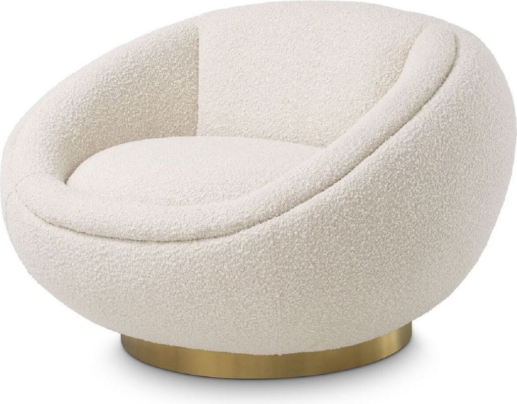 Casa Padrino Luxus Drehsessel Creme / Messing 100 x 102 x H. 68 cm - Moderner Wohnzimmer Sessel - Luxus Wohnzimmer Möbel