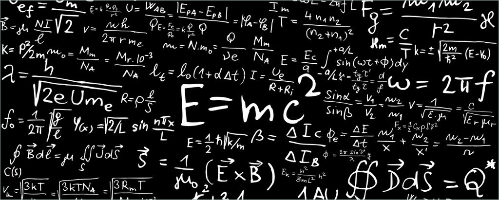 Wallario Poster - Mathematische Formeln Relativitätstheorie, Kunstdruck Größe: 80 x 200 cm