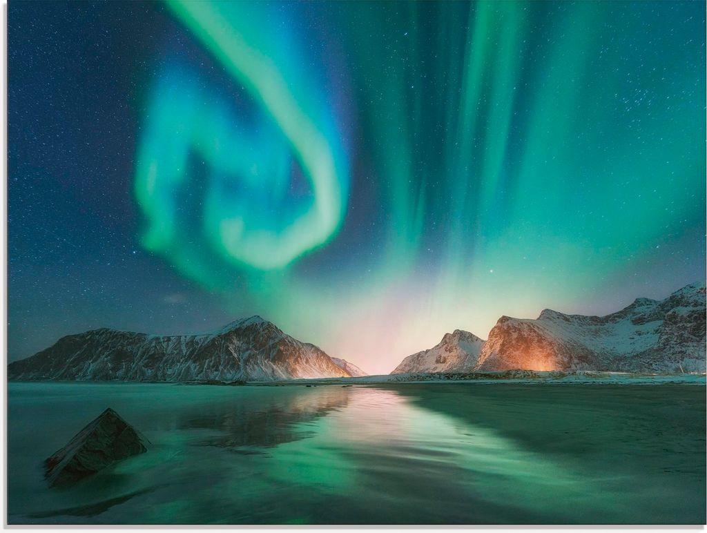 ARTland Glasbild Auroraborialis - Nördliches Polarlicht Größe: 60x45 cm