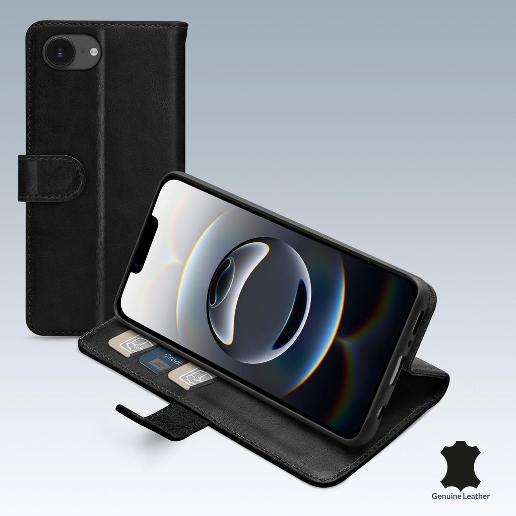 Mobilize Wallet iPhone 16e Hülle Echtes Leder Klapphülle Geldbörse - Schwarz