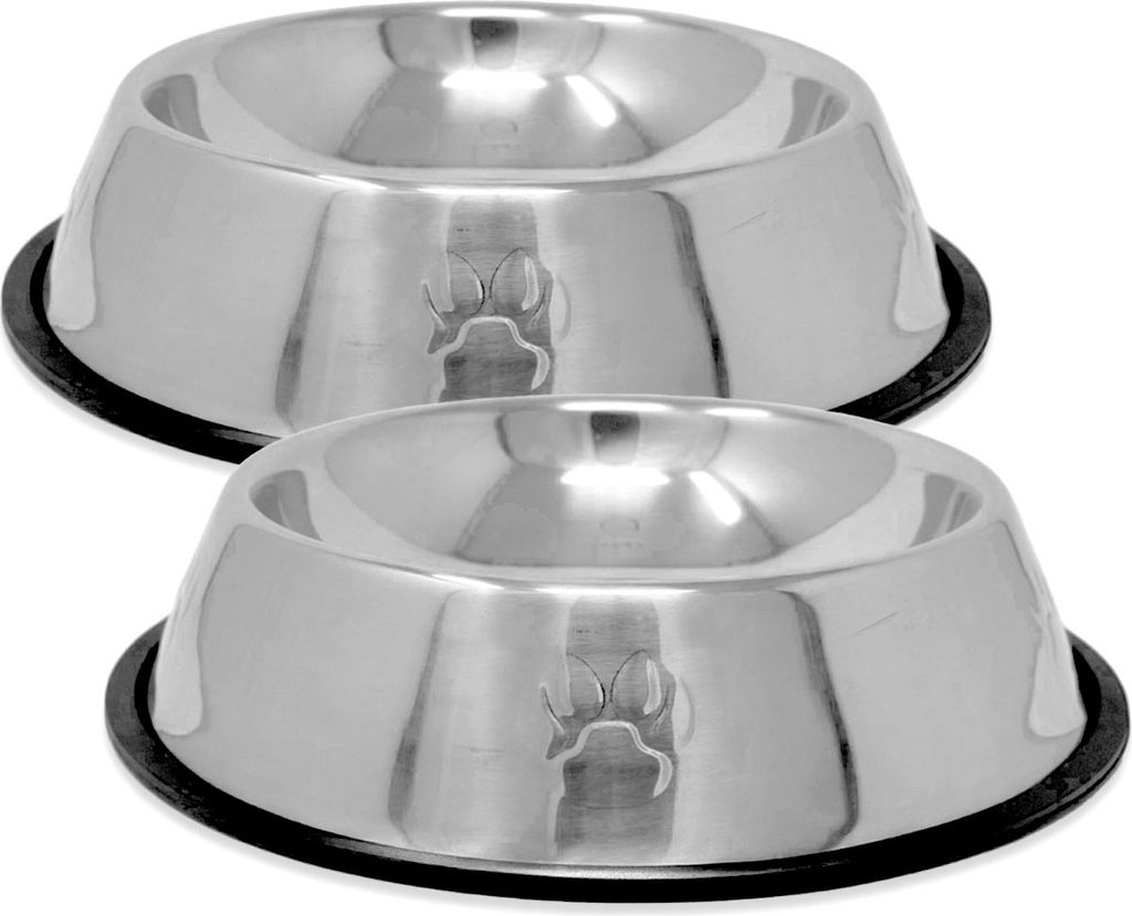 2x Futternapf für Hunde und Katzen 750ml Ø 26cm Edelstahl Napf Hundenapf Trinknapf Wassernapf Futterstation (mit Pfoten Motiv)