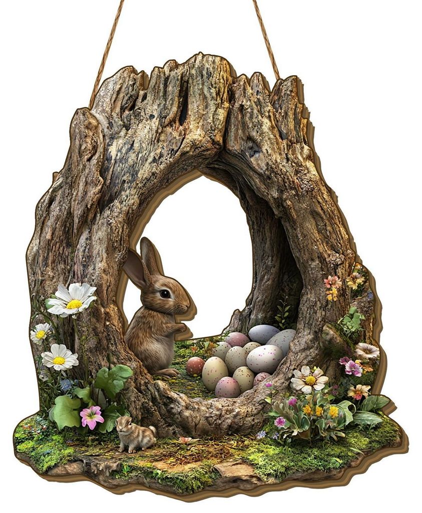 Osterhasen-Schild für die Haustür, Holz-Bauernhaus, Kamin-Fensterdekoration, Kränze zum Aufhängen, Willkommensbanner, Dekoration für Haus, Gar...