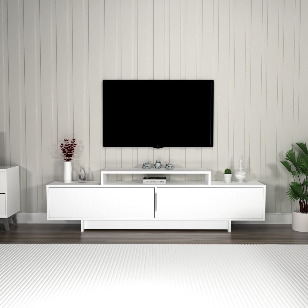 Skye Decor, Grasyas - White, TV-Ständer, Weiß, 100 % MELAMINBESCHICHTETE SPANPLATTEN, 180 x 29,6 x 50,2 cm