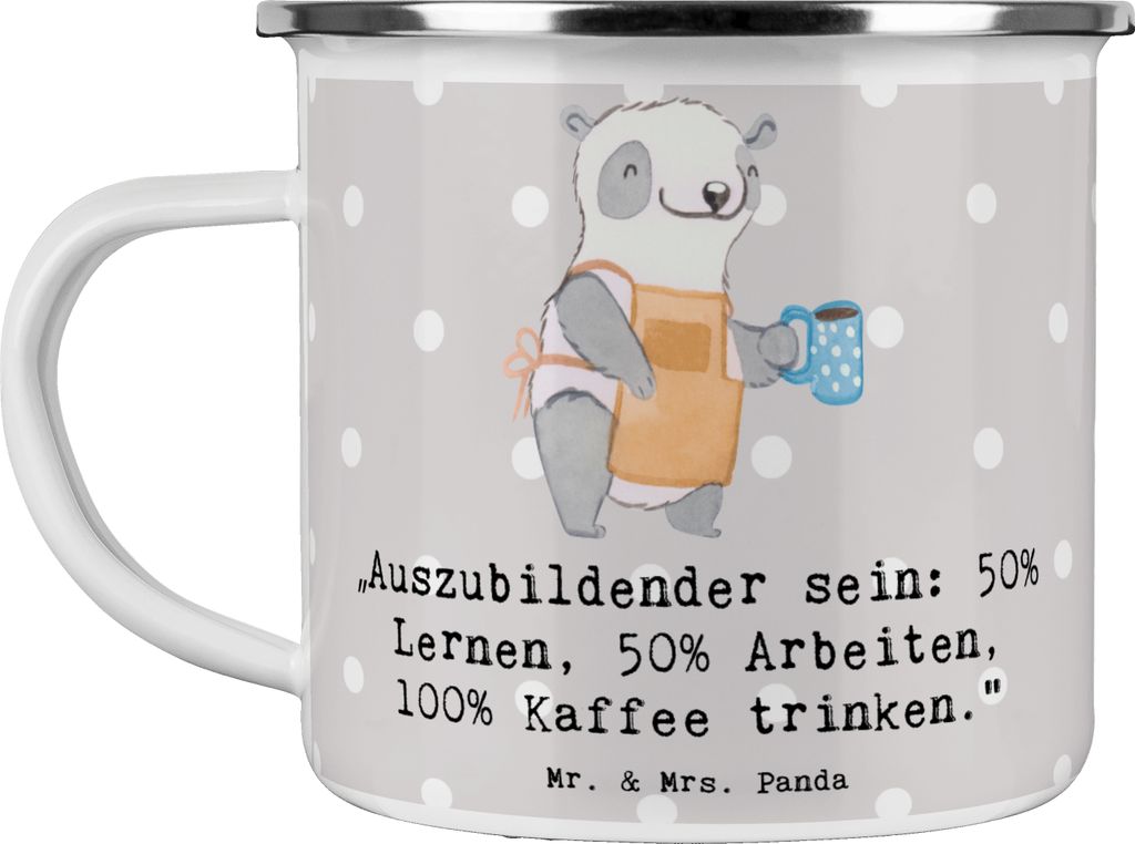 Mr. & Mrs. Panda Emaille Tasse Auszubildender - Grau Pastell - Geschenk, Motivtasse, handgefertigte Geschenke, Kaffeepott, Unterstützung, Teetasse...