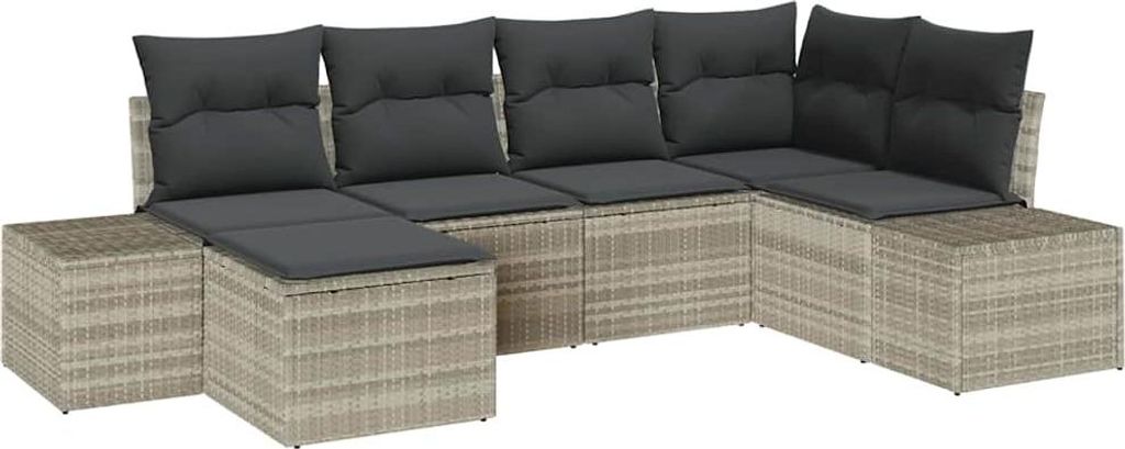 vidaXL Gartensofa-set mit Kissen 6 pcs Hellgrau Poly-Rattan