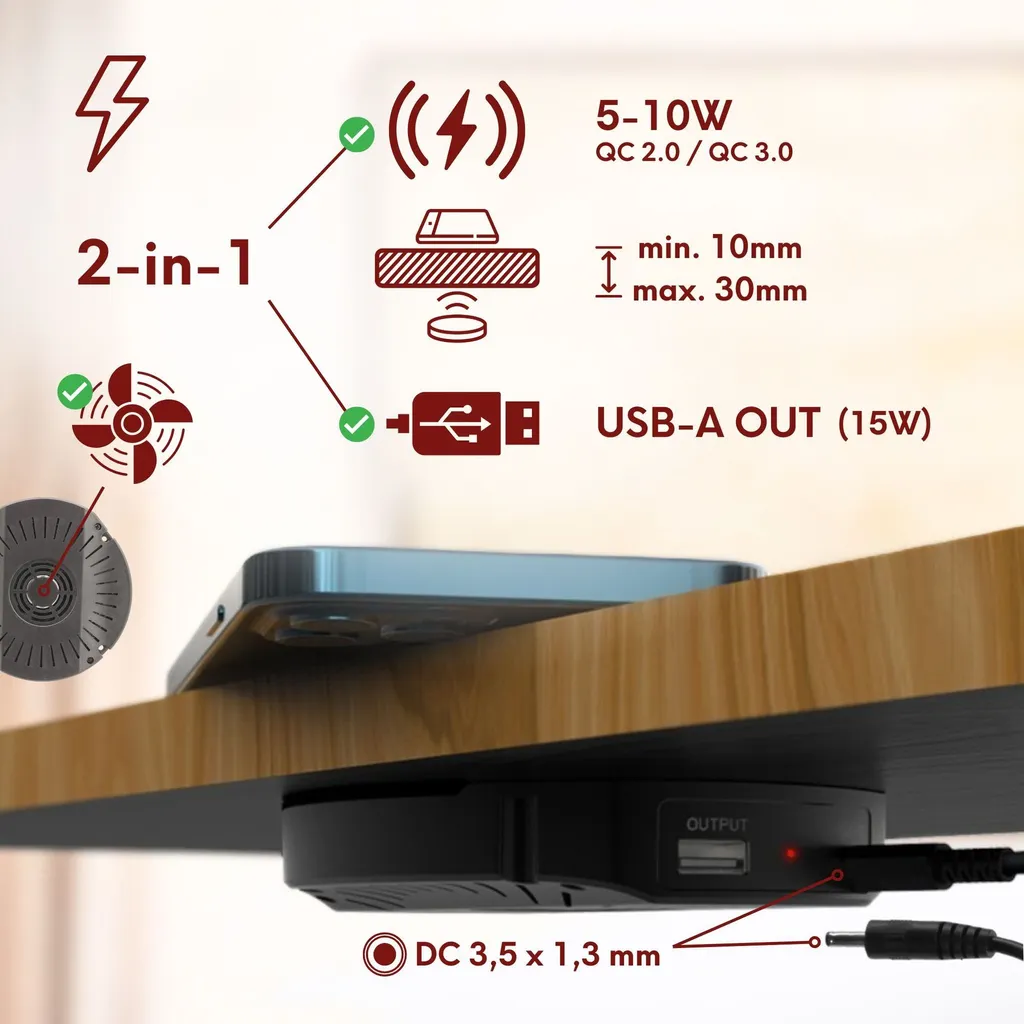 Chargeur à induction 10W avec ventilateur pour éviter la surchauffe Qi - 5