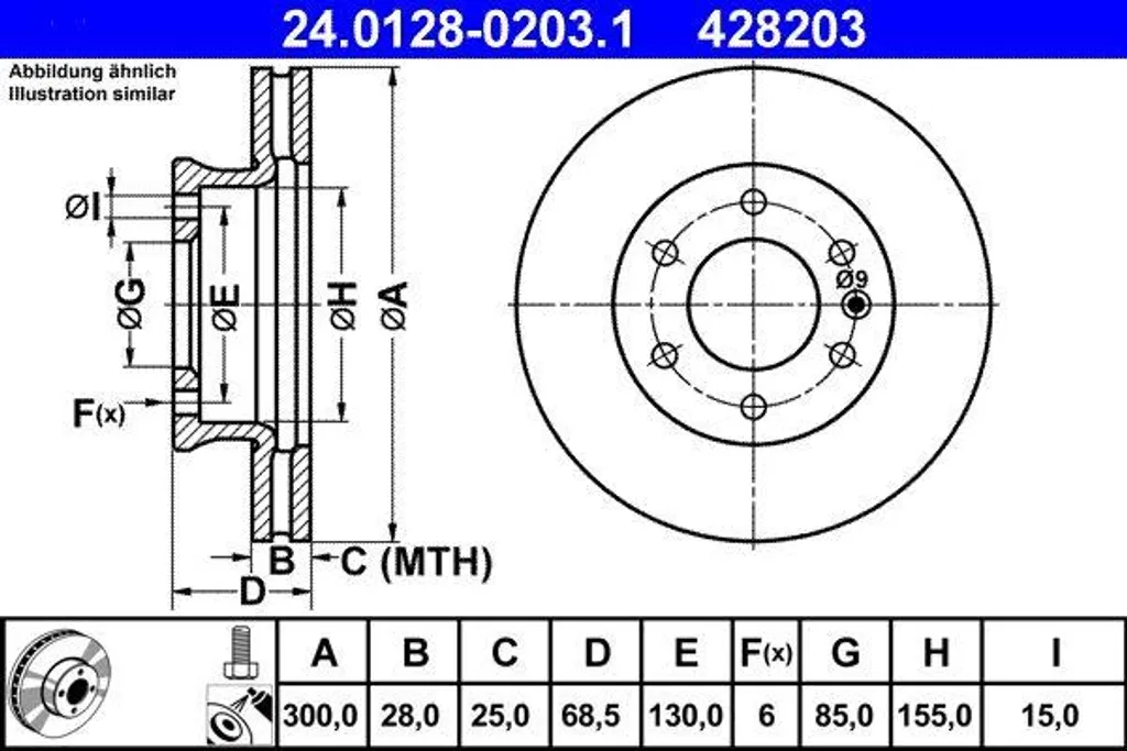 Disque de frein fonte au carbone ATE compatible avec Sprinter OE