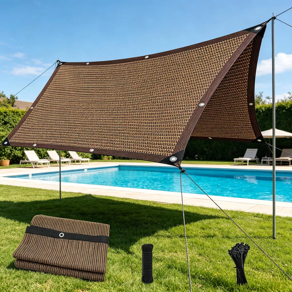 Voile d'ombrage rectangulaire 2x3 m café avec œillets filet respirant
