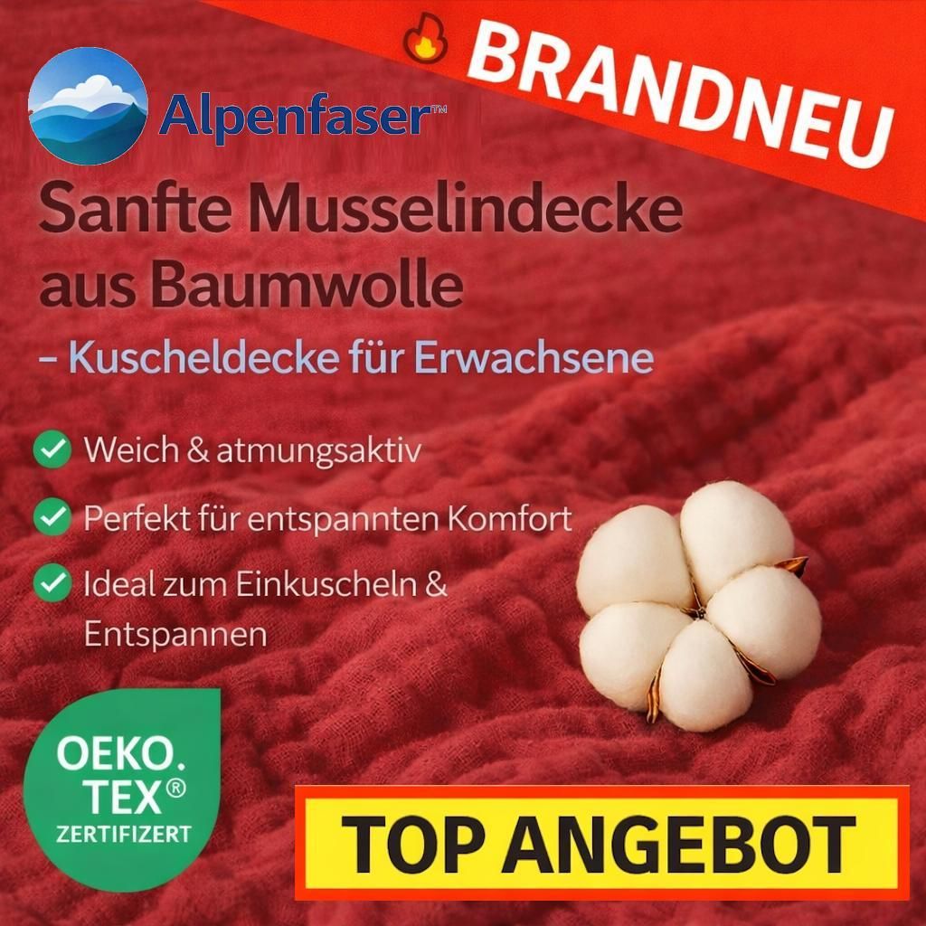 Alpenfaser Sanfte Musselindecke Kuscheldecke Erwachsene & Kinder aus Baumwolle: Rot