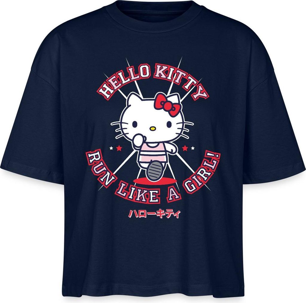Spreadshirt Hello Kitty Run Like A Girl Sport Boxy Shirt Damen, XXL, Navy