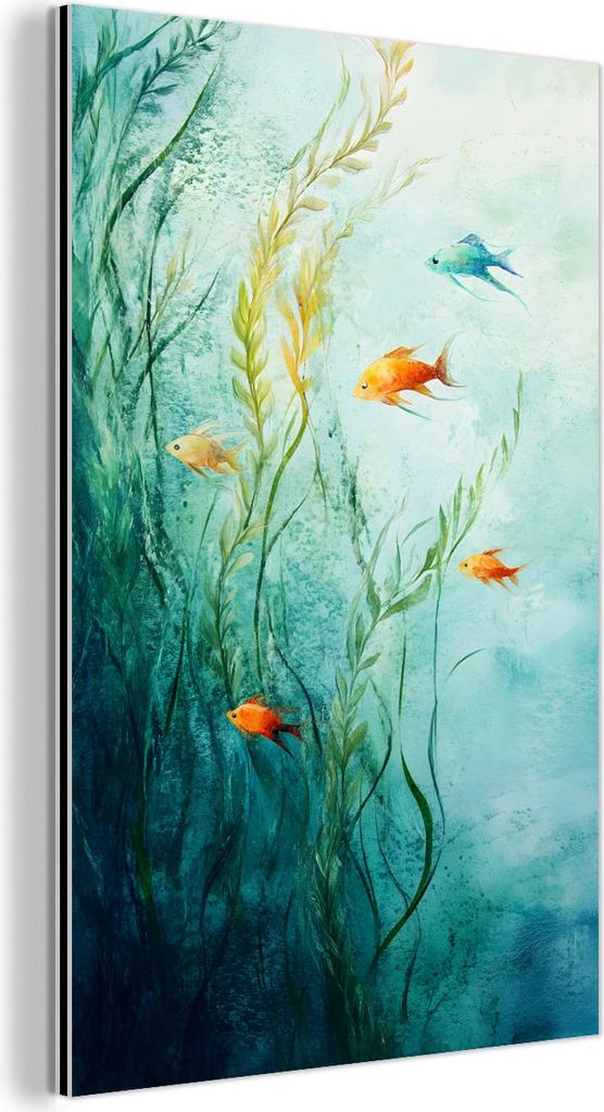 MuchoWow Wanddekoration Metall Metallbild Wandkunst 40x60 cm Wasserpflanzen - Fische - Farbenfroh - Wasser MuchoWow Aluminium Gemälde - Wanddekora...