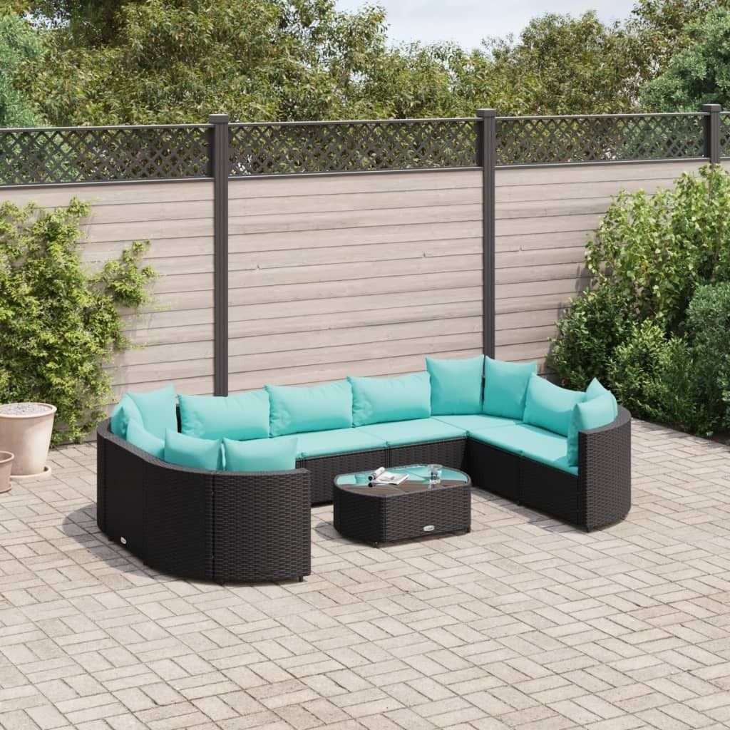 Maison Exclusive - 10-tlg. Garten-Sofagarnitur mit Kissen Schwarz Poly Rattan