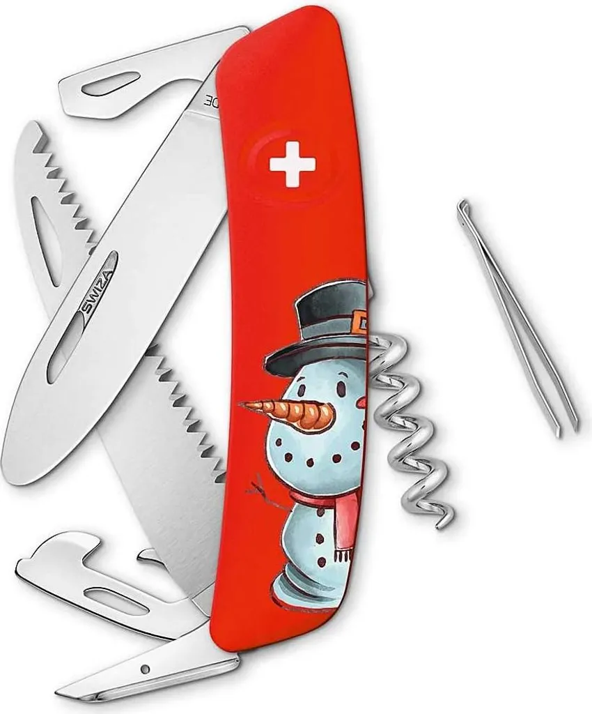 Couteau de poche enfant Swiza J06 Junior rouge décor Bonhomme de Neige