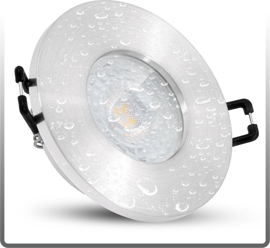 Extra flacher LED Einbaustrahler IP65 in gebürsteter Optik mit LED 5W warmweiß 230V