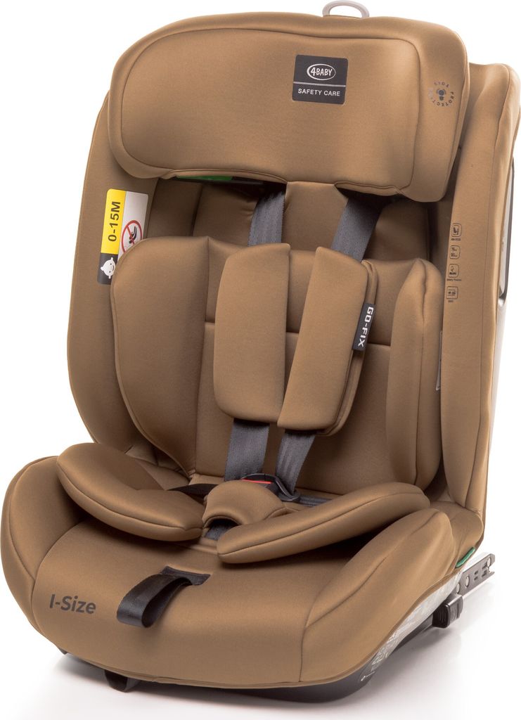 4BABY Kindersitz ISOFIX 9-36kg Go-Fix I-Size, Komfort bis 12 Jahre, Mokka