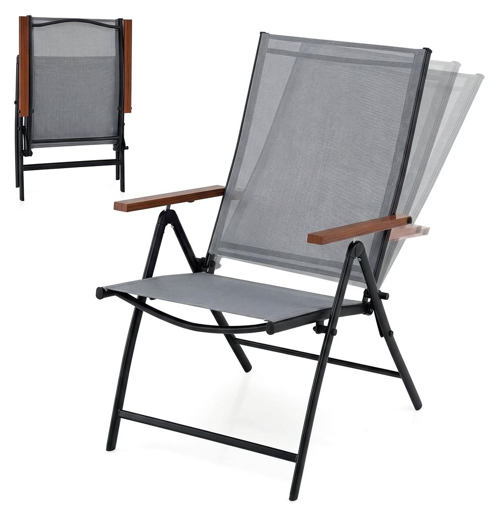 COSTWAY Gartenstühle Hochlehner 2er Set, Klappstühle mit 5-Fach verstellbarer Rückenlehne, Balkonstühle bis 150kg, Terrassenstühle wetterfest ...