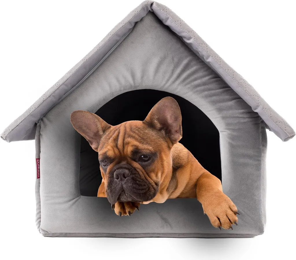 Grotta Antistress per Cani Piccoli e Gatti | Cuccia in Velluto Grigio M