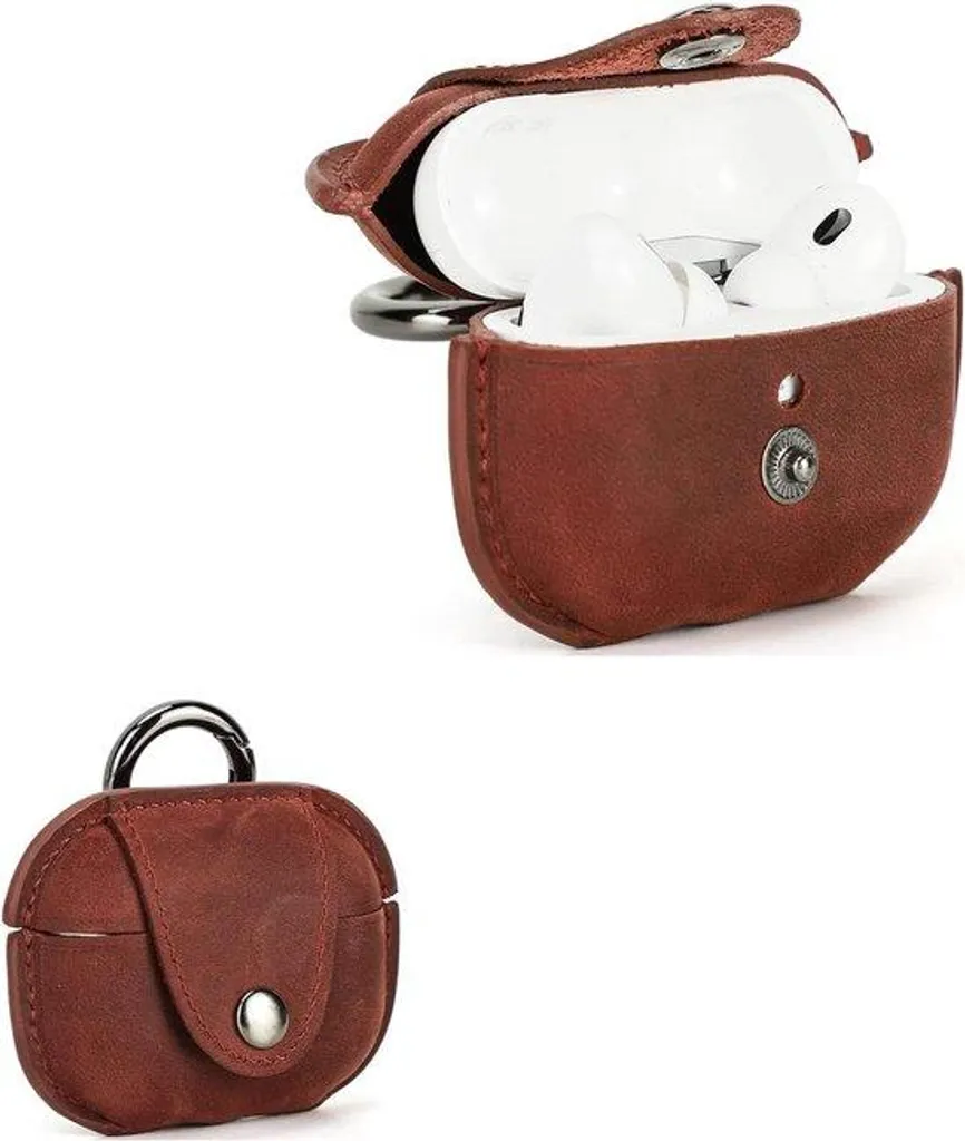 Protection AirPods Pro anti-perte - Étui cuir rouge avec mousqueton