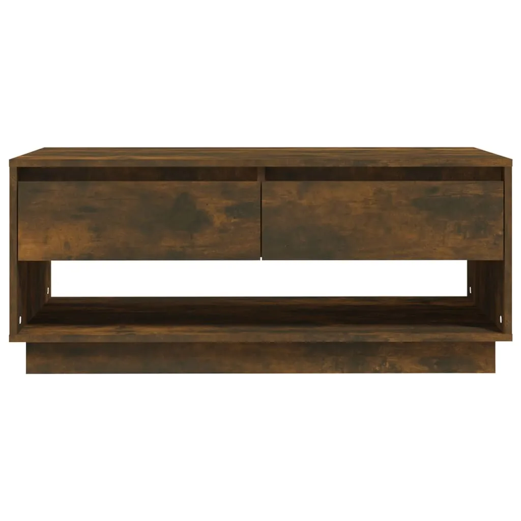 Table basse bois composite chêne fumé 102,5 cm, design double plateau