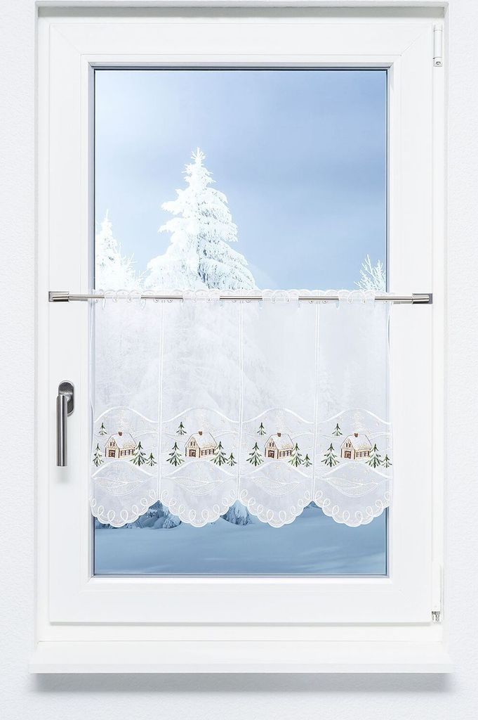 Scheibengardine Plauener Spitze - Weihnachtshaus (Bx H) 259,2cm * 45cm braun/mehrfarbig